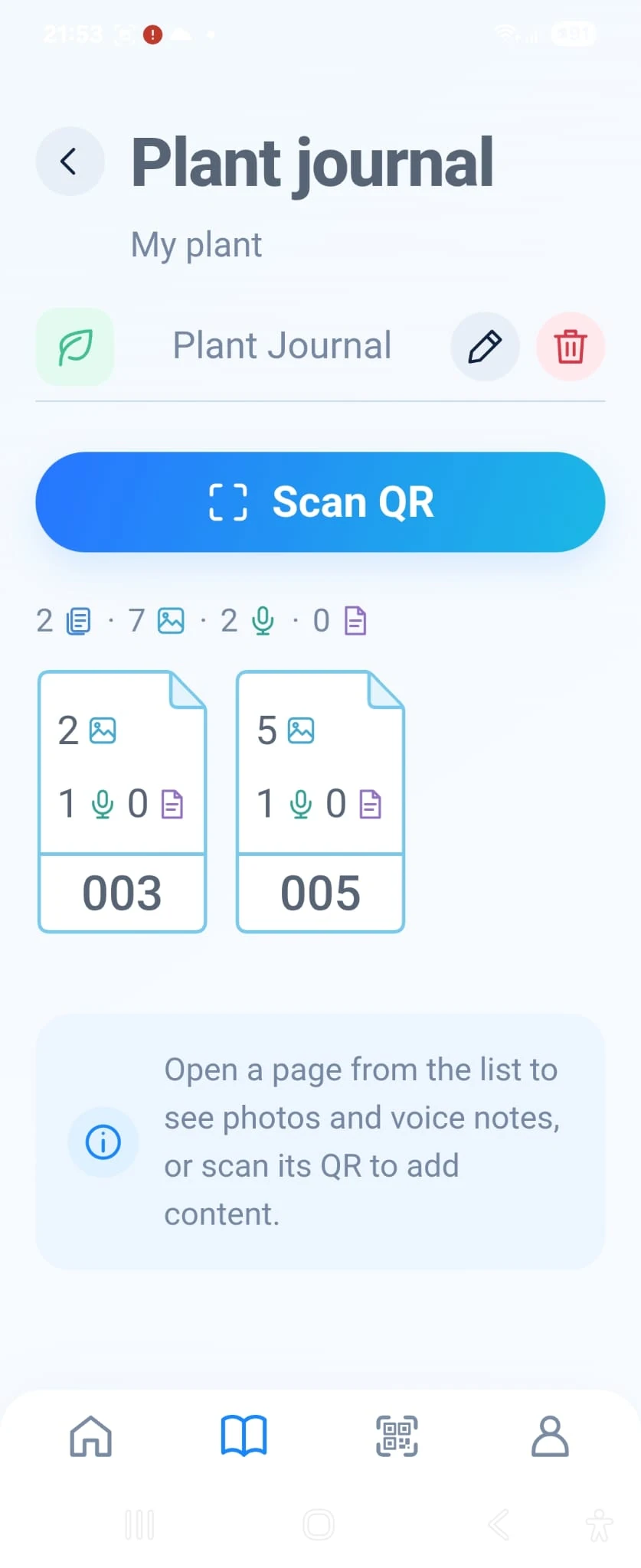 Elenco delle pagine e scansione QR